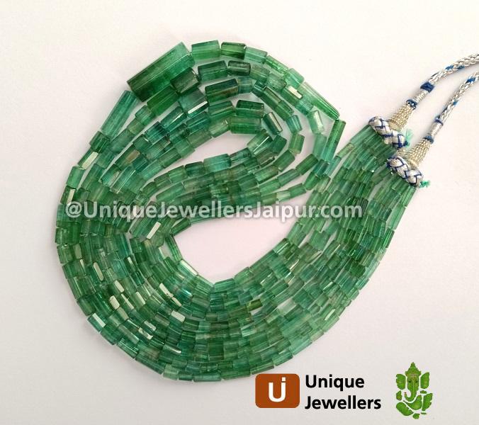 Emerald Green Tourmaline Step Cut Pipe Beads