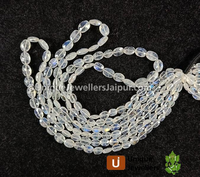 White Rainbow Faceted Oval Beads