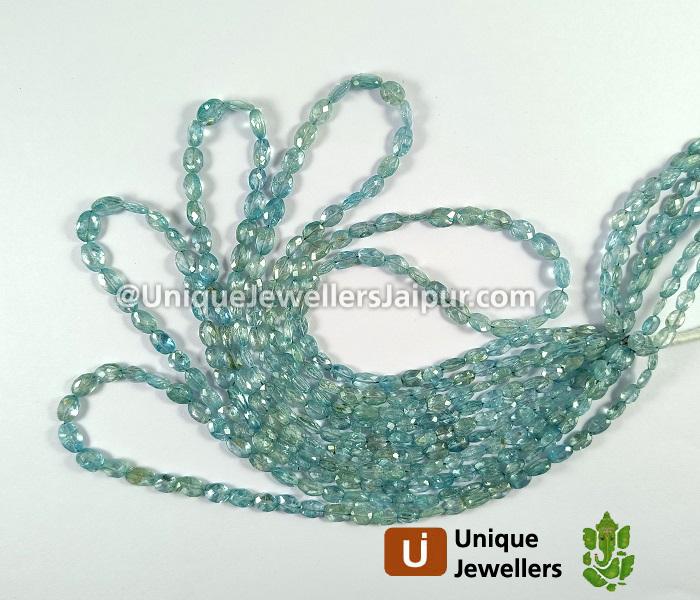 Blue Zircon Faceted Oval Beads