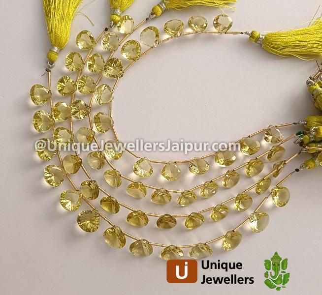 Lemon Quartz Concave Cut Heart Beads