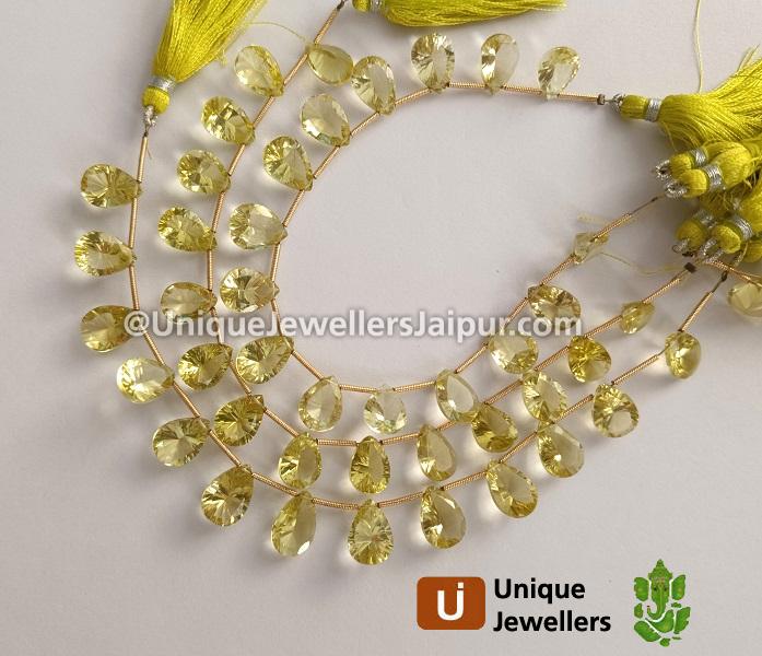 Lemon Quartz Concave Cut Pear Beads