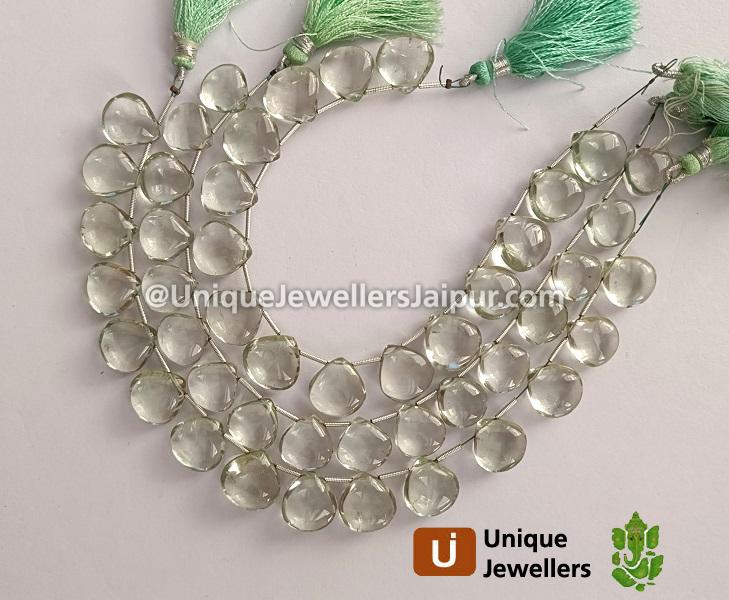 Green Amethyst Smooth Heart Beads