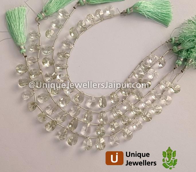 Green Amethyst Double Concave Cut Pear Beads