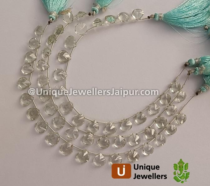Green Amethyst Concave Cut Heart Beads