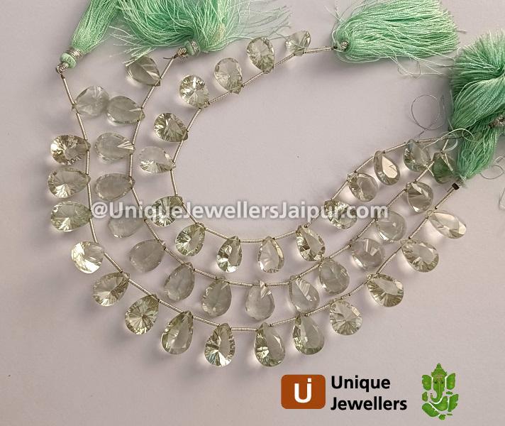 Green Amethyst Concave Cut Pear Beads