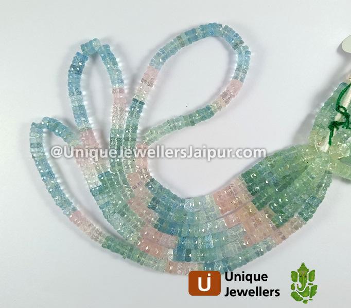 Multi Aquamarine Far Faceted Tyre Beads