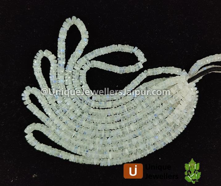 White Rainbow Moonstone Faceted Tyre Beads