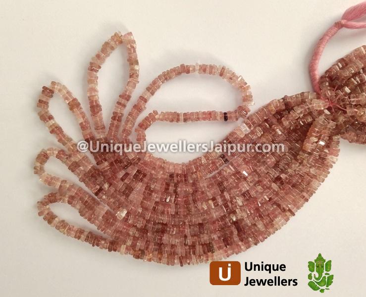 Pink Strawberry Quartz Smooth Heishi Square Beads