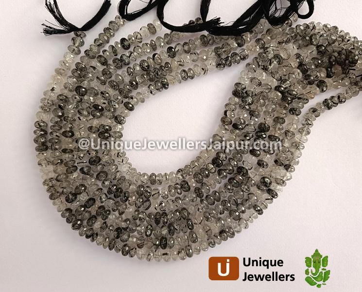 Black Rutile Quartz Faceted Roundelle Beads