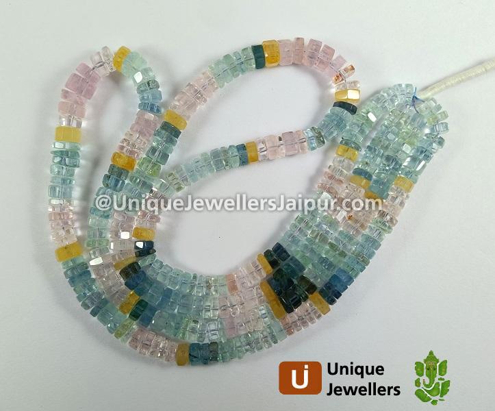 Multi Aquamarine Step Cut Bolt Beads