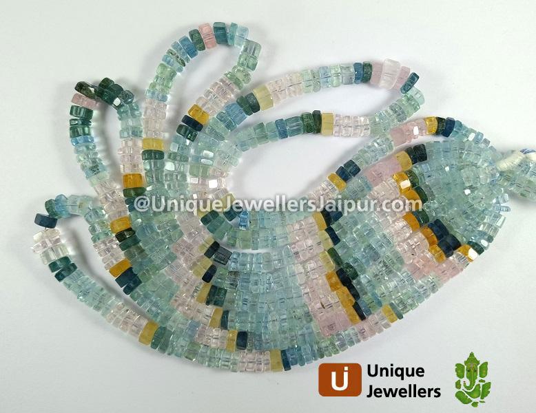 Multi Aquamarine Step Cut Bolt Beads