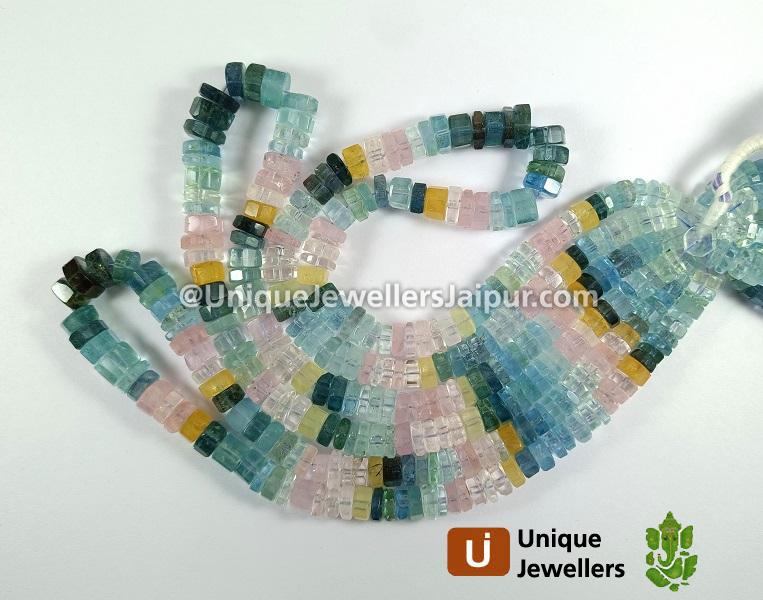 Multi Aquamarine Far Step Cut Bolt Beads