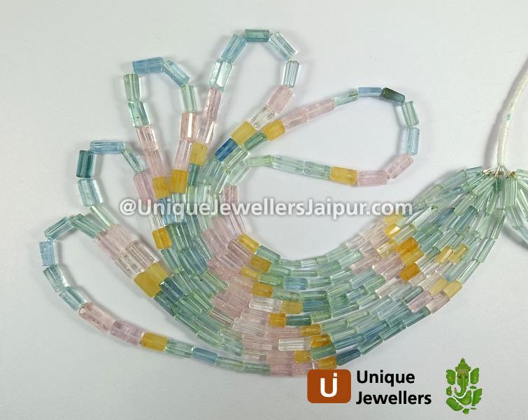 Multi Aquamarine Faceted Pipe Beads