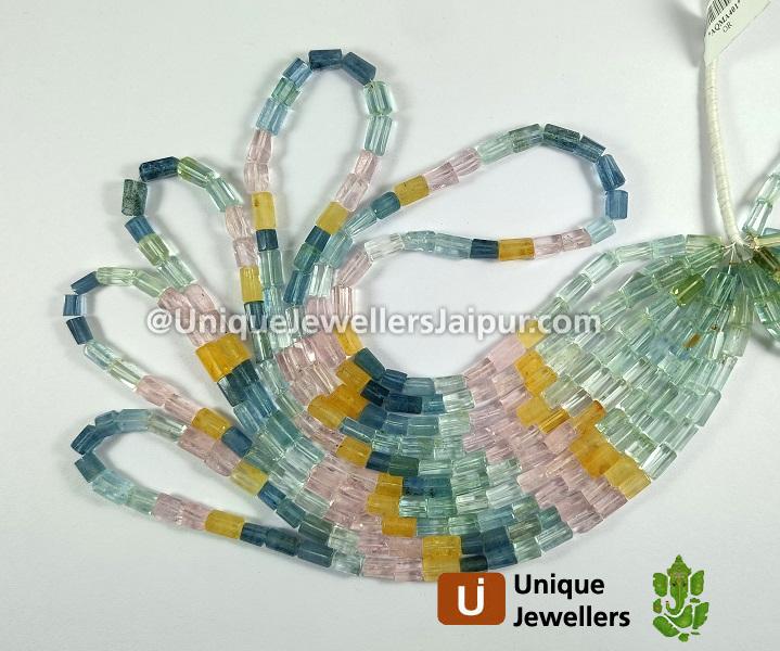 Multi Aquamarine Faceted Pipe Beads