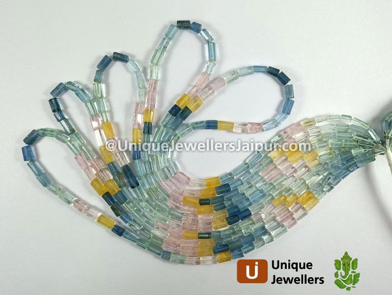 Multi Aquamarine Faceted Pipe Beads