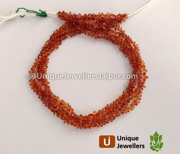 Reddish Orange Sapphire Faceted Drops Beads