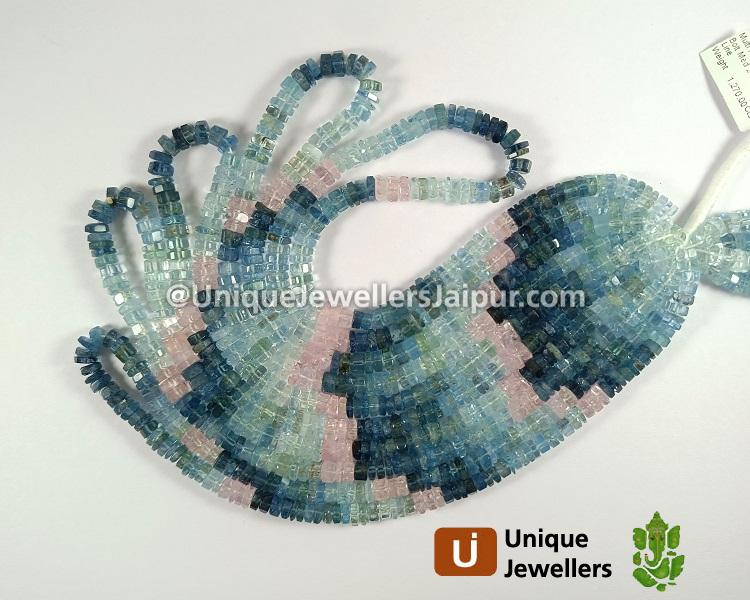 Multi Aquamarine Step Cut Bolt Beads