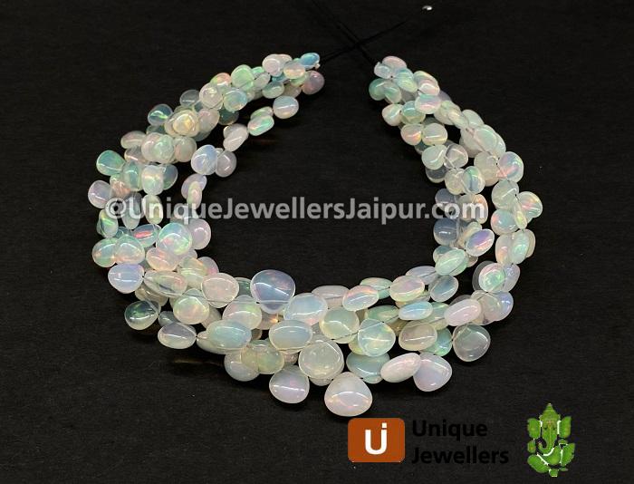 White Ethiopian Opal Smooth Heart Beads