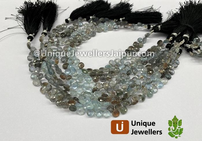 Moss Aquamarine Faceted Heart Beads